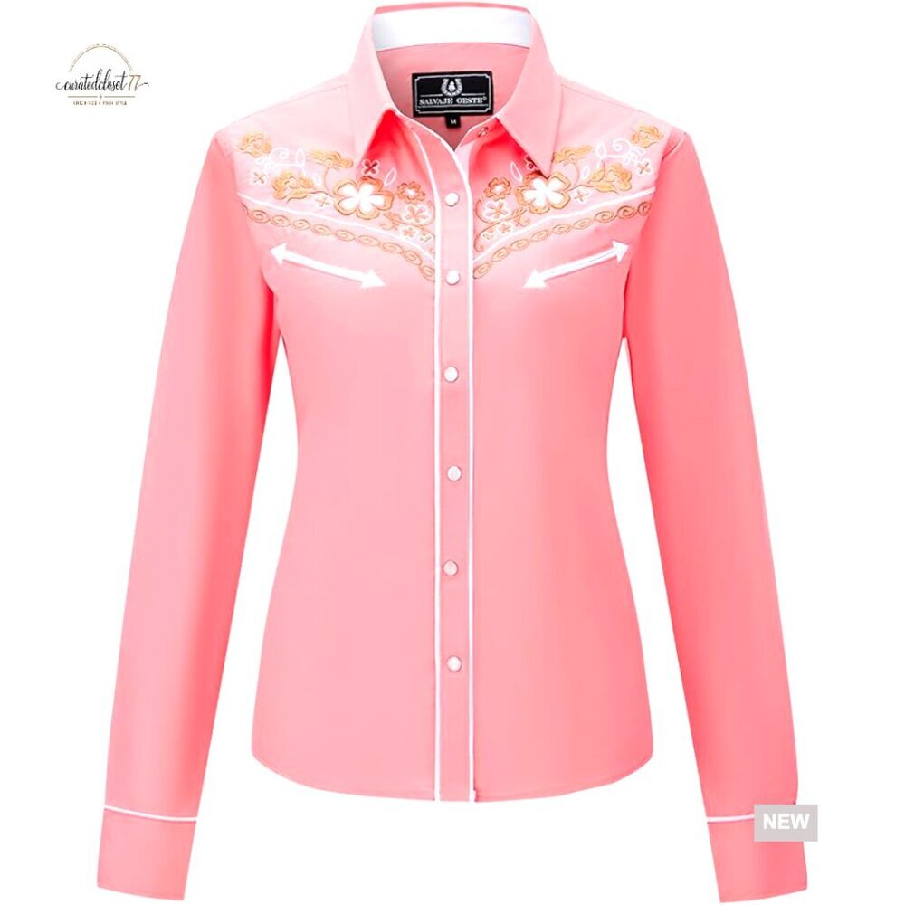 Embroidered Western Snap Front Long Sleeve Button Down Shirt